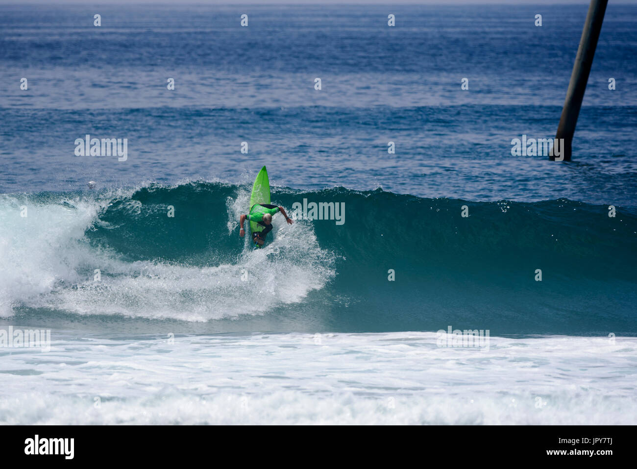 Huntington Beach, USA. 02 August, 2017. Charles Martin (GP) competes in round 2 of the men's QS competition at the 2017 VANS US Open of Surfing. Credit: Benjamin Ginsberg/Alamy Live News. Stock Photo