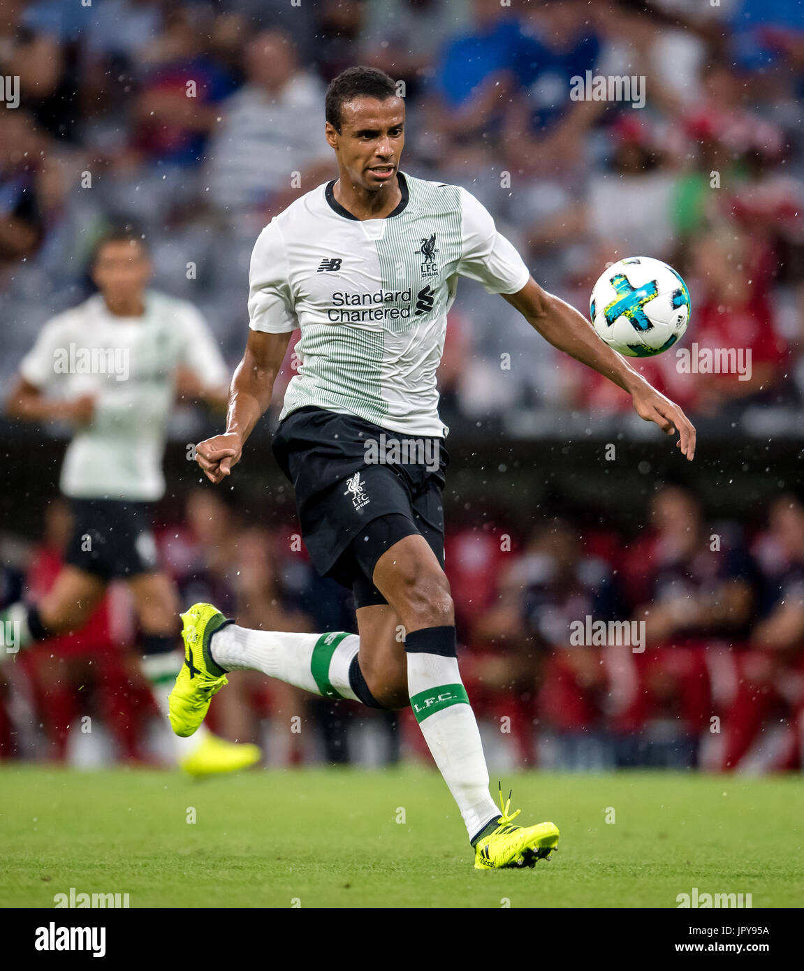 Munich, Germany. 1st Aug, 2017. Liverpool's Joel Matip chases the ball in the game against Bayern Munich during the AUDI Cup 2017 in the Allianz Arena in Munich, Germany, 1 August 2017. - NO WIRE SERVICE · Photo: Thomas Eisenhuth/dpa-Zentralbild/ZB/dpa/Alamy Live News Stock Photo