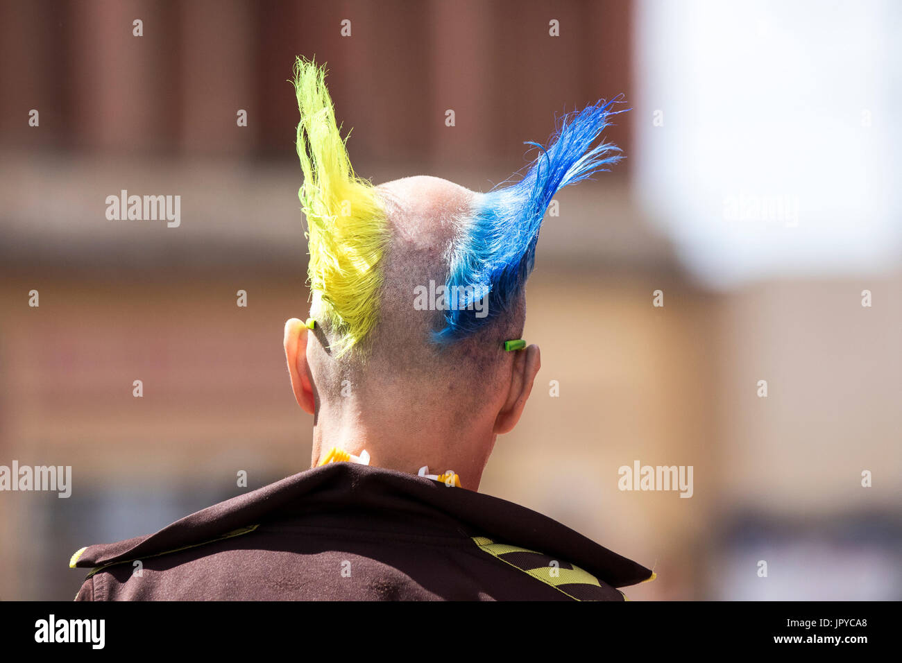 a punk rock rebel rebelling rebellion Blackpool festival spike spiked spiky mohican mohawk hair hairstyle outlaw steampunk doc martens rock rocker Stock Photo