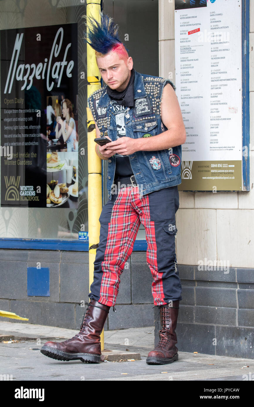 a punk rock rebel rebelling rebellion Blackpool festival spike spiked spiky  mohican mohawk hair hairstyle outlaw steampunk doc martens rock rocker  Stock Photo - Alamy