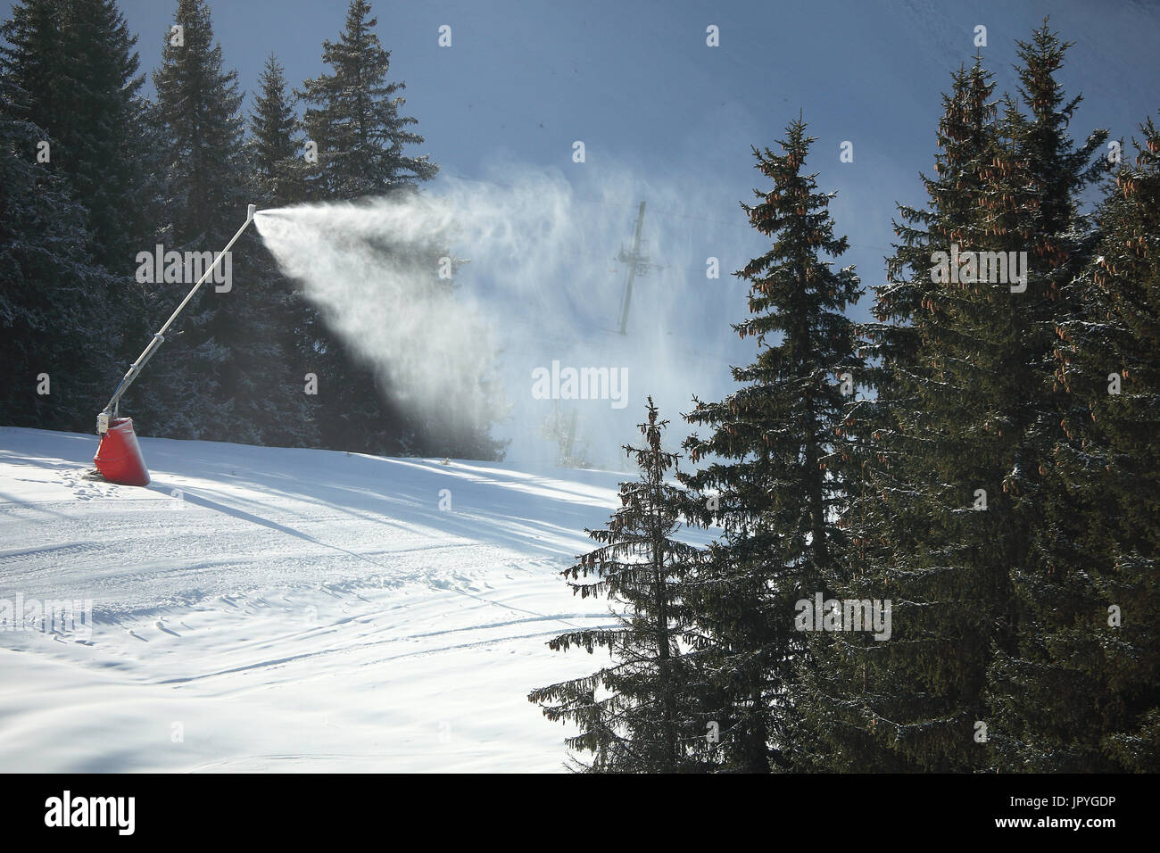Snow gun in a ski resort France Stock Photo Alamy