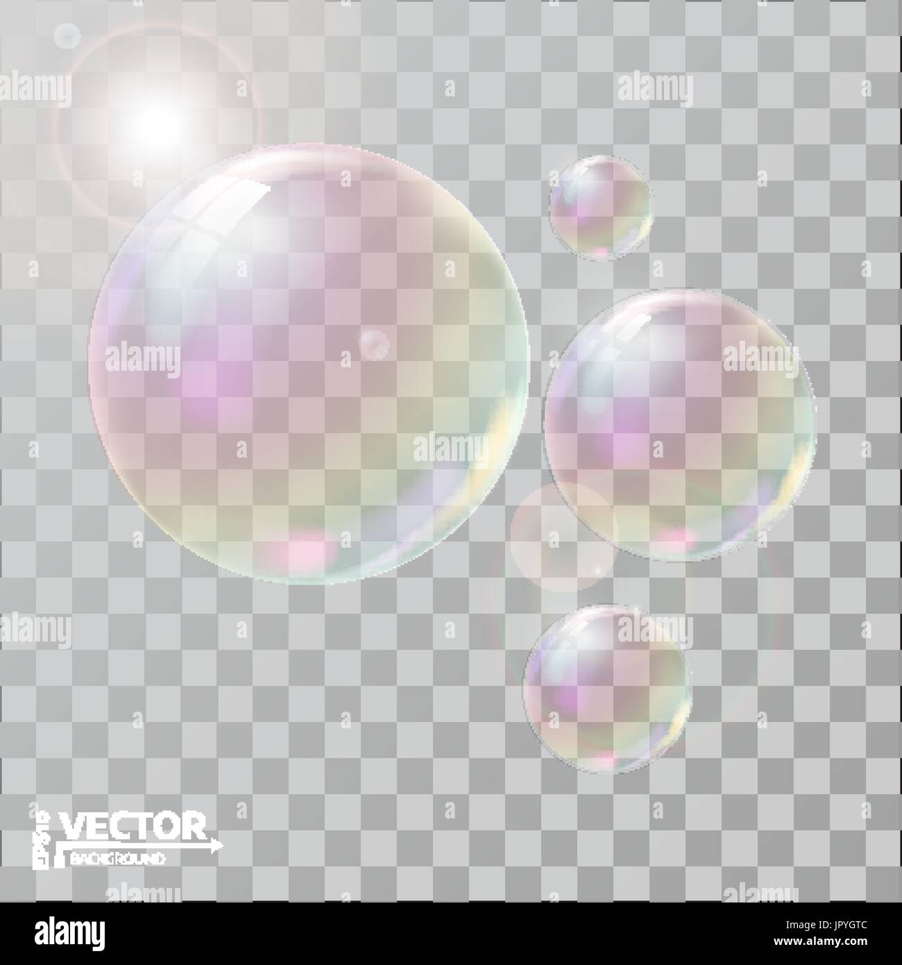 Realistic soap bubbles with rainbow reflection. set isolated vector illustration Stock Vector