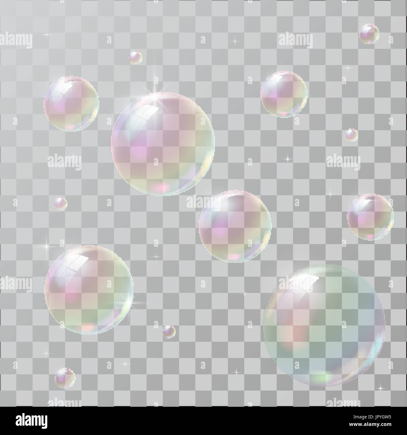 Realistic soap bubbles with rainbow reflection. set isolated vector ...
