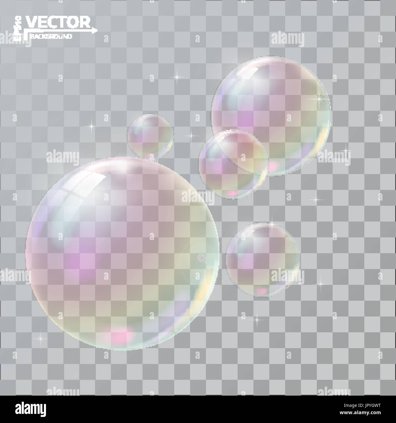Realistic soap bubbles with rainbow reflection. set isolated vector illustration Stock Vector