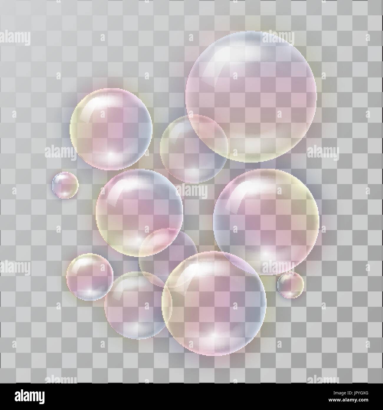 Realistic soap bubbles with rainbow reflection. set isolated vector ...