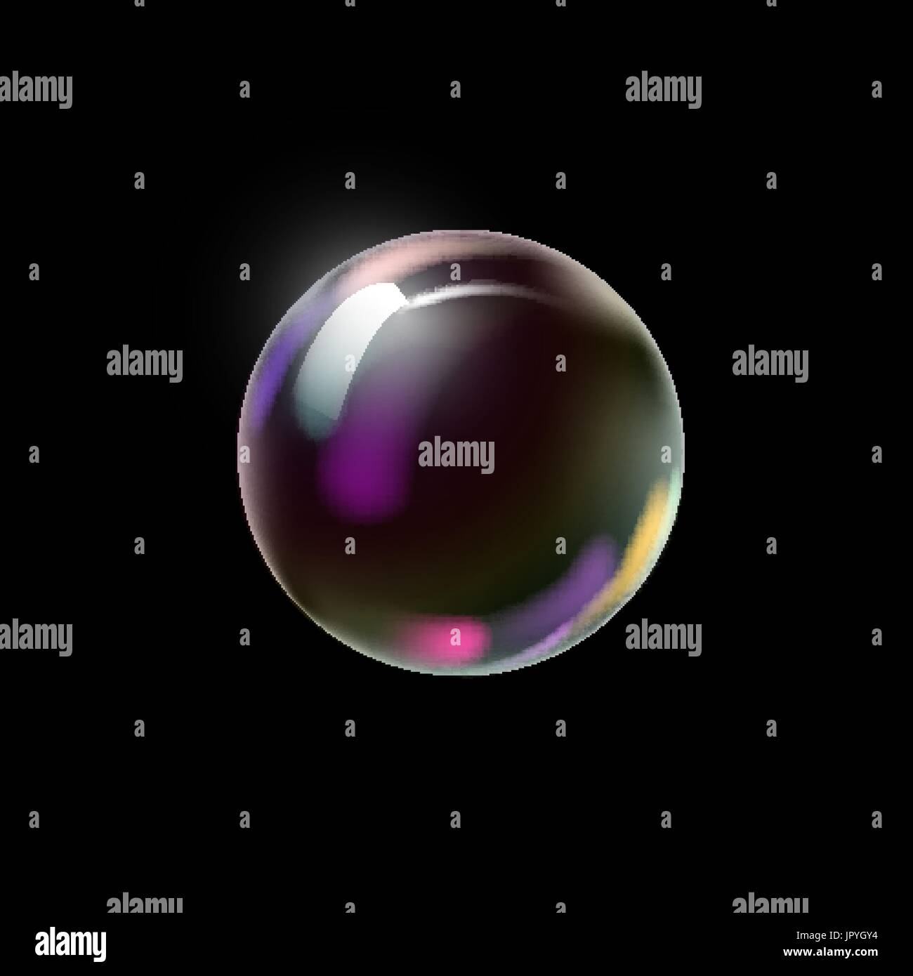 Transparent colorful soap bubble on a dark background. Vector Illustration. Stock Vector