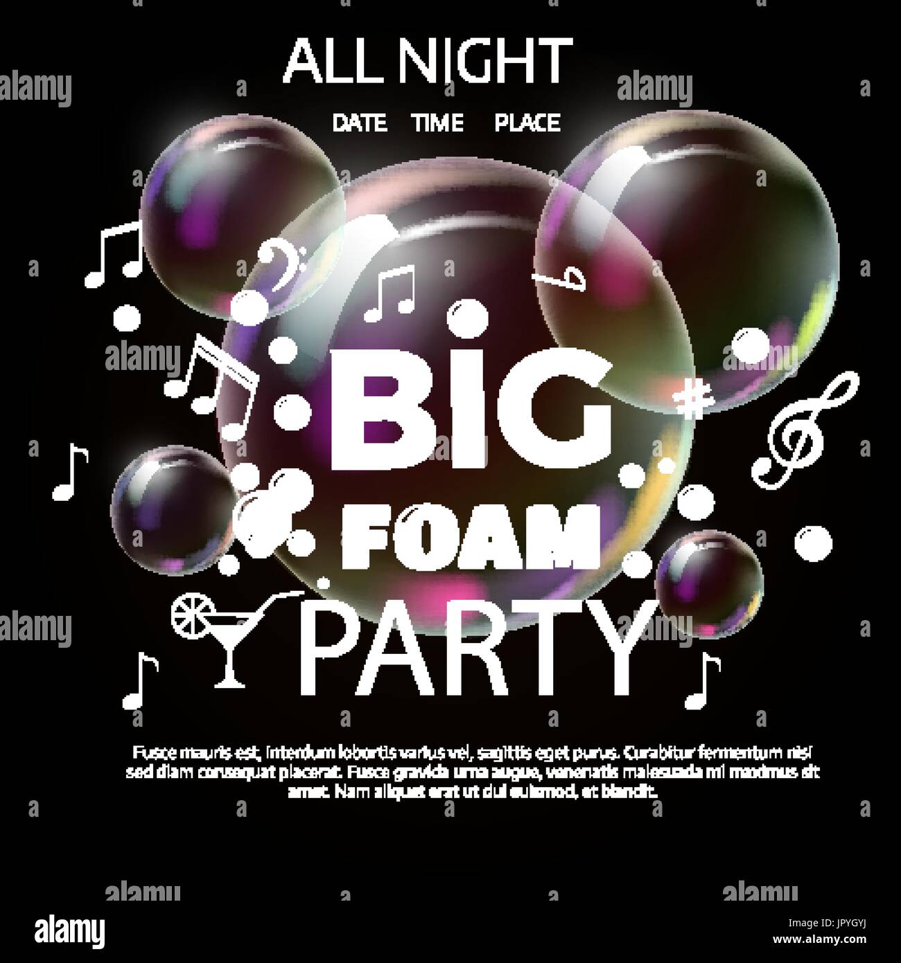 Vector festive banner design template for summer foam Night Party with