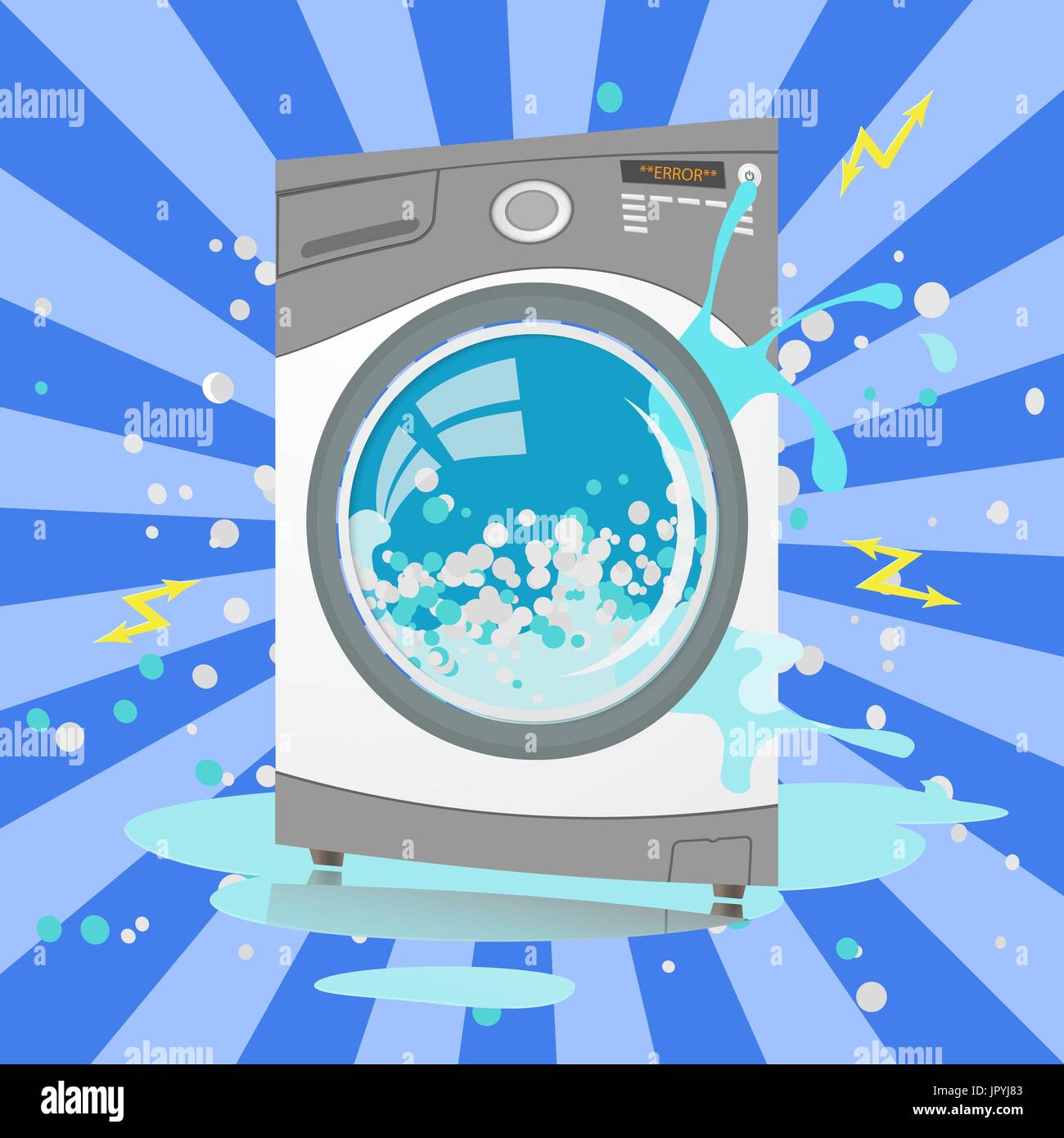 Vector colorful flat illustration of Broken washing machine in cartoon