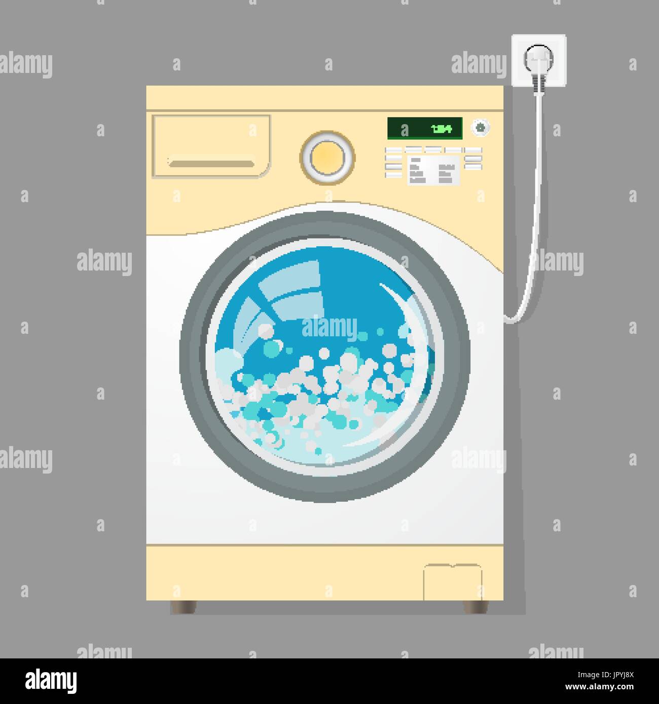 Modern washing machine isolated on grey background. Washer. Equipment for washing clothes. Household appliances Stock Vector