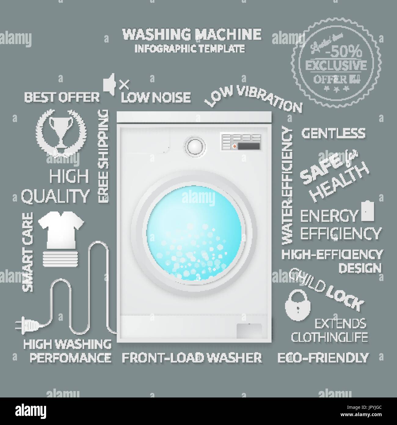 Vector Illustration Of Washer Infographic Template Cover