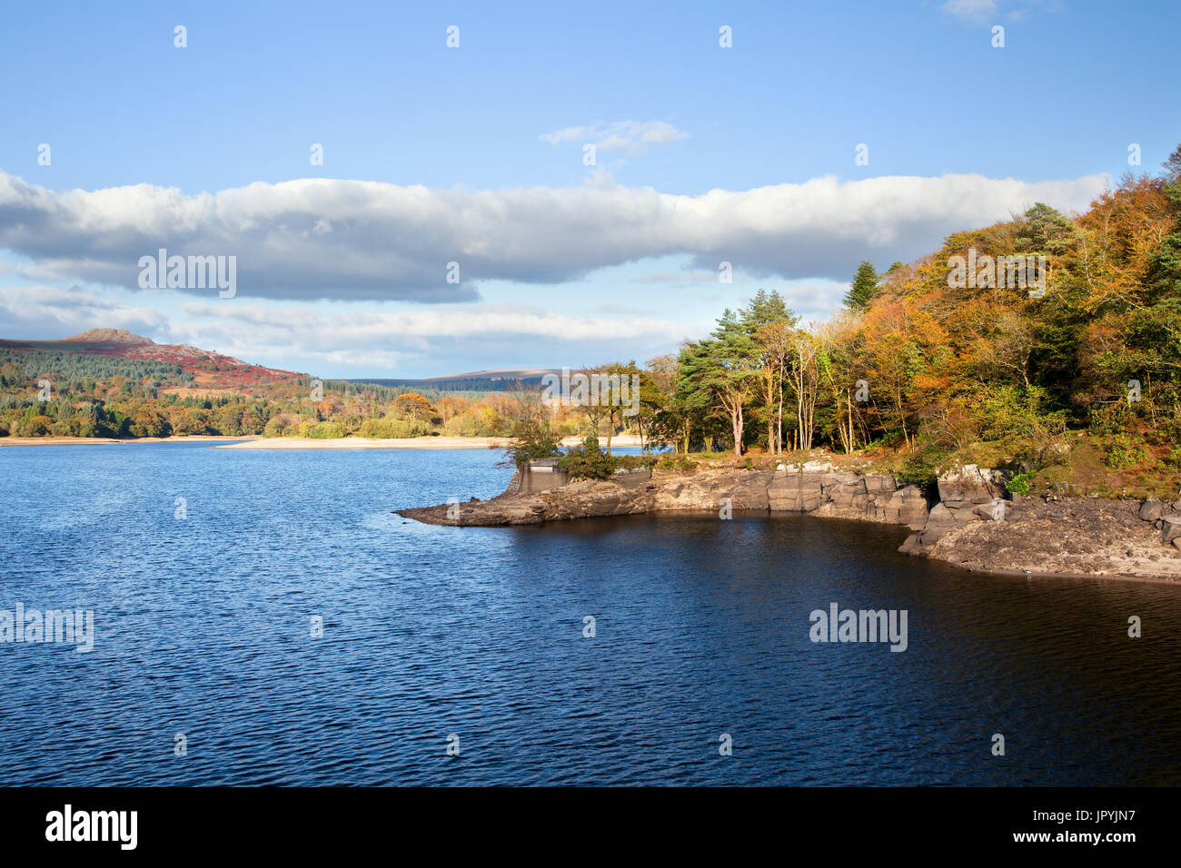 A sunny autumn day at Burrator Reservoir, Dartmoor National Park Devon Uk Stock Photo