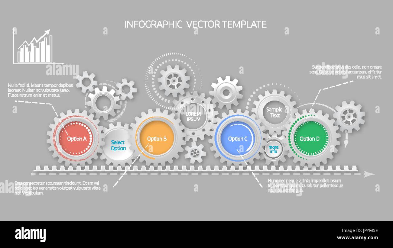 Timeline concept with gears elemets. 4 options. Infographic template. Cover design. eps 10 vector illustration. Stock Vector