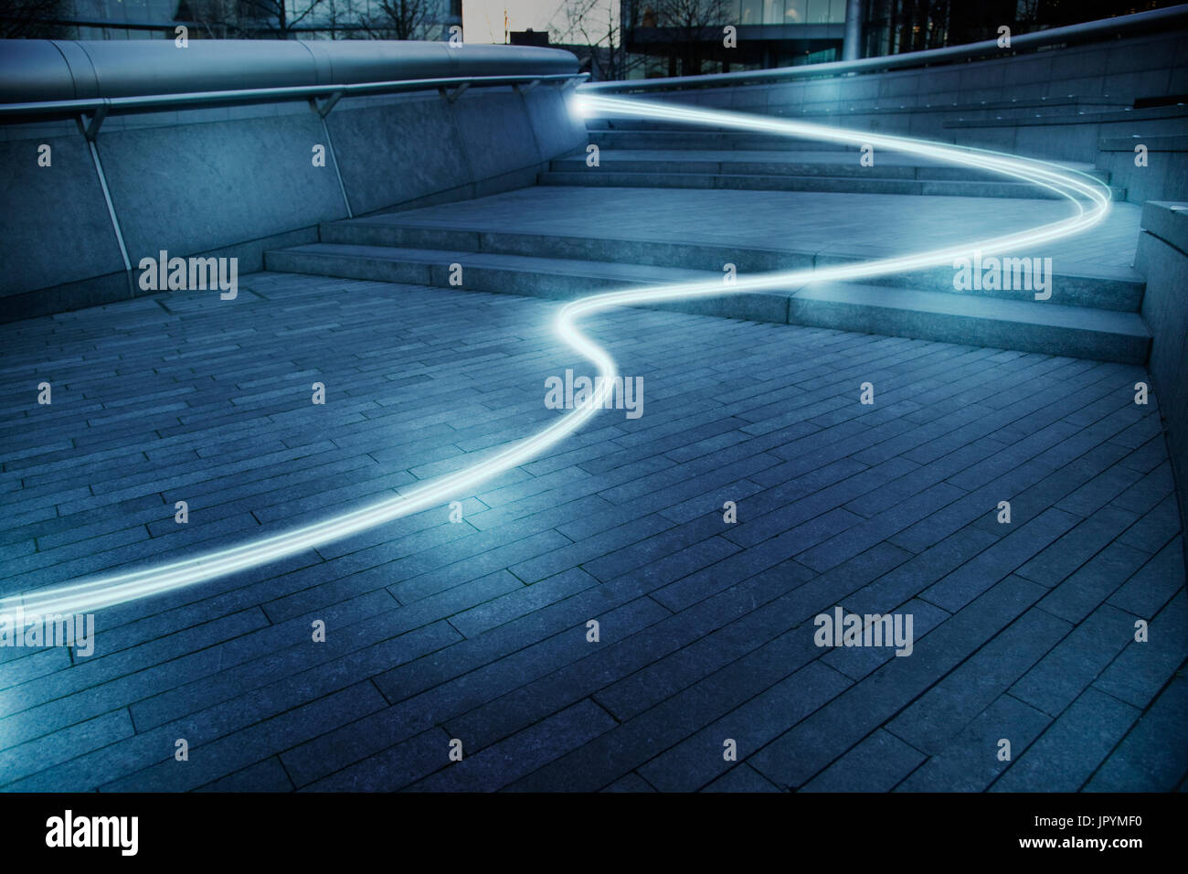 Fiber optic light trail communication technology streaming, concept Stock Photo