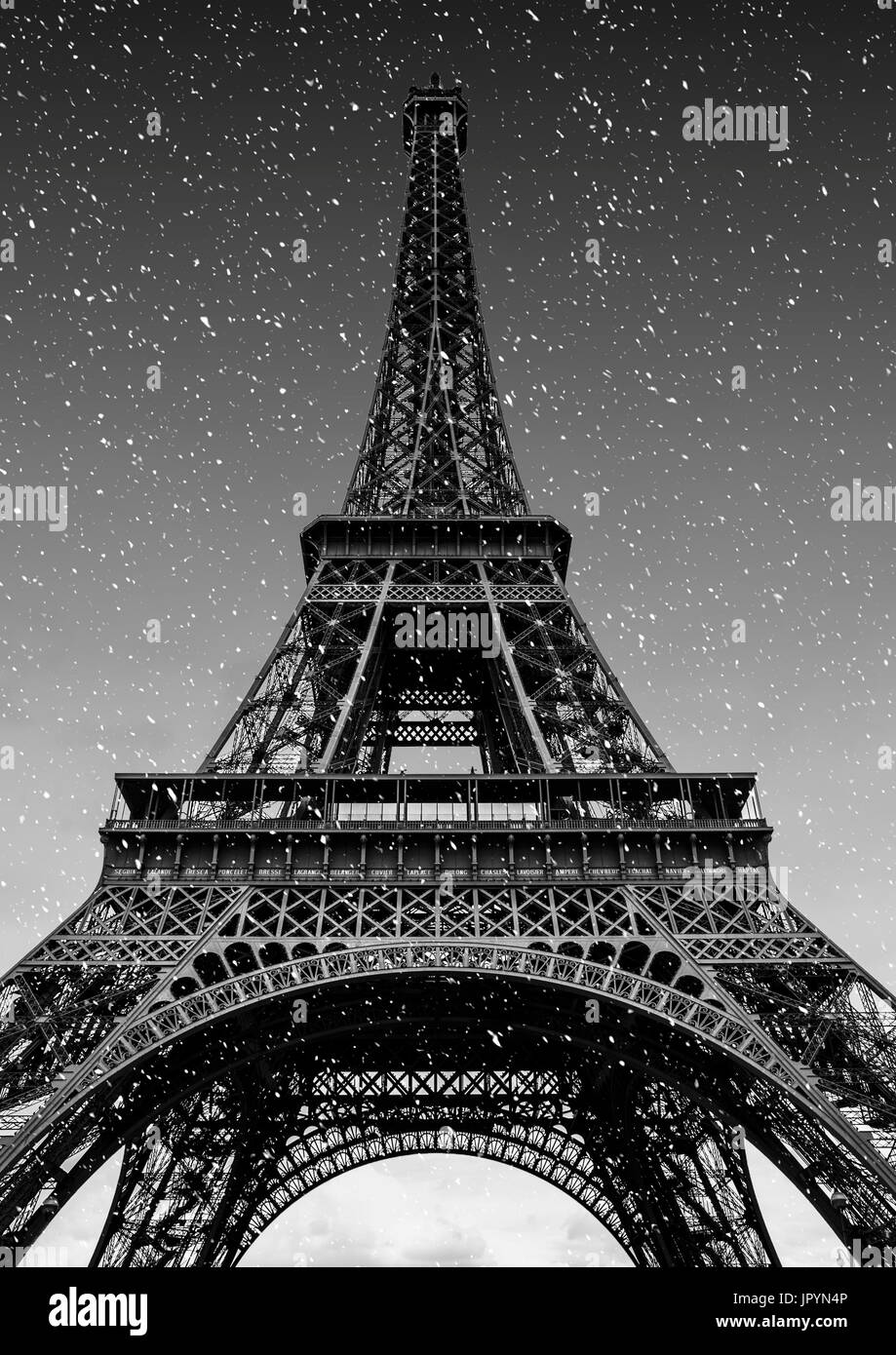 Snowing in Paris, France Stock Photo