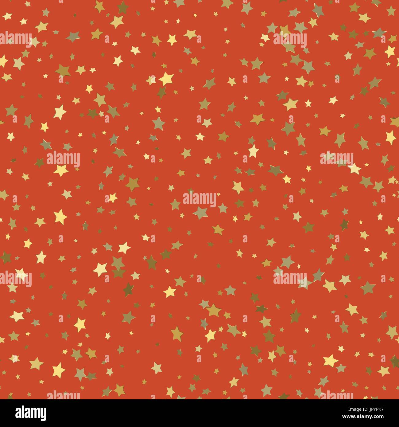 Golden stars pattern seamless. 3d stars on red background. Vector illustration Stock Vector