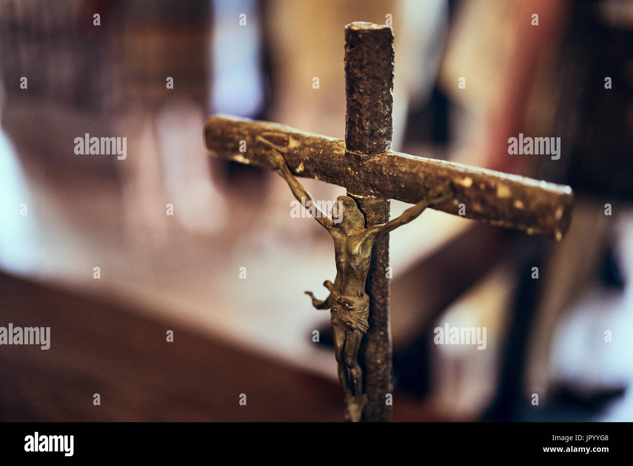 Traditional Crucifix close up with background blur Stock Photo