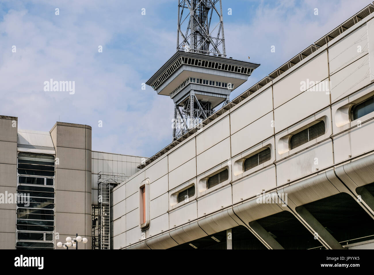 Berlin, Germany - August 02, 2017: The Funkturm (Radio Tower) and the International Congress Center (ICC)  in Berlin , Germany Stock Photo