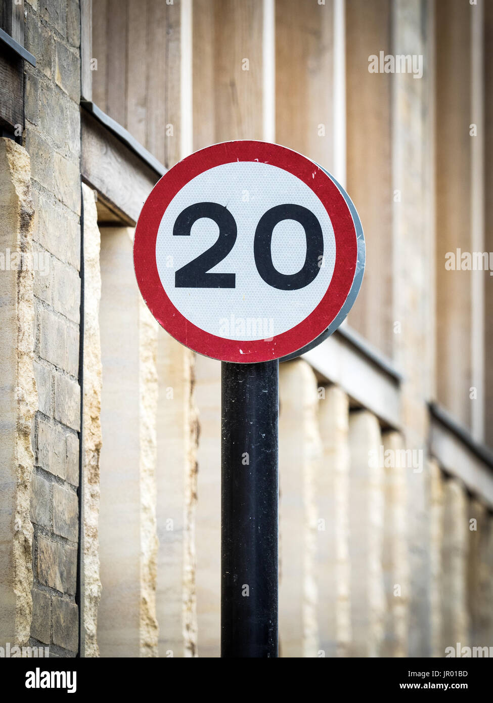 20MPH Speed Limit Signs - 20 mph speed restriction zones are more common in UK Cities now Stock Photo