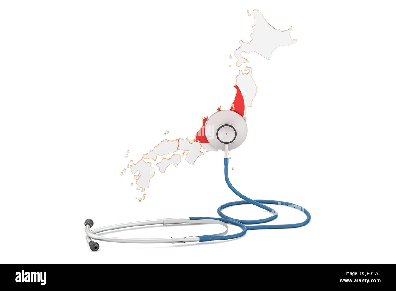 Japanese map with stethoscope, national health care concept, 3D rendering Stock Photo