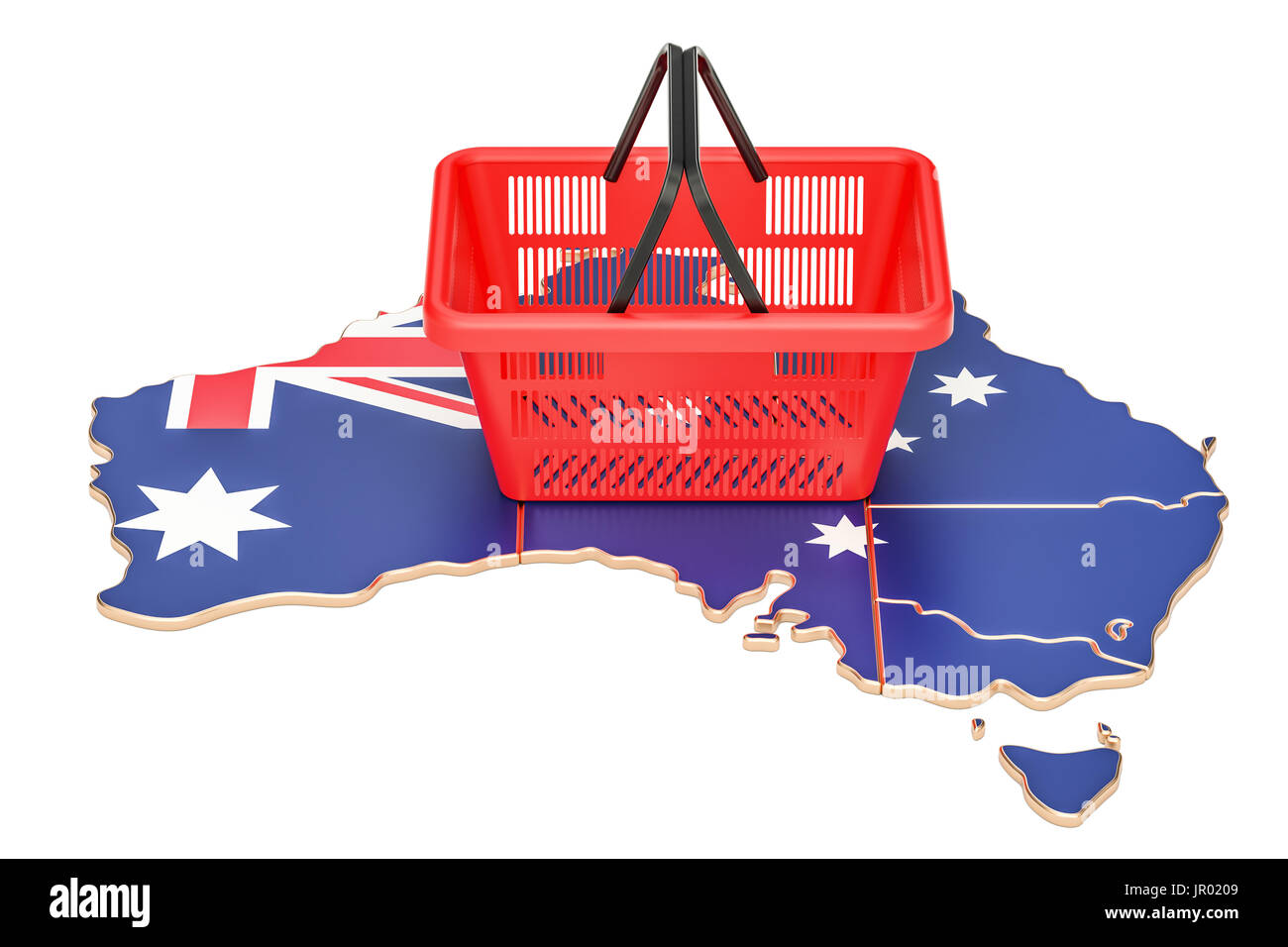 Shopping basket on Australian map, market basket or purchasing power in