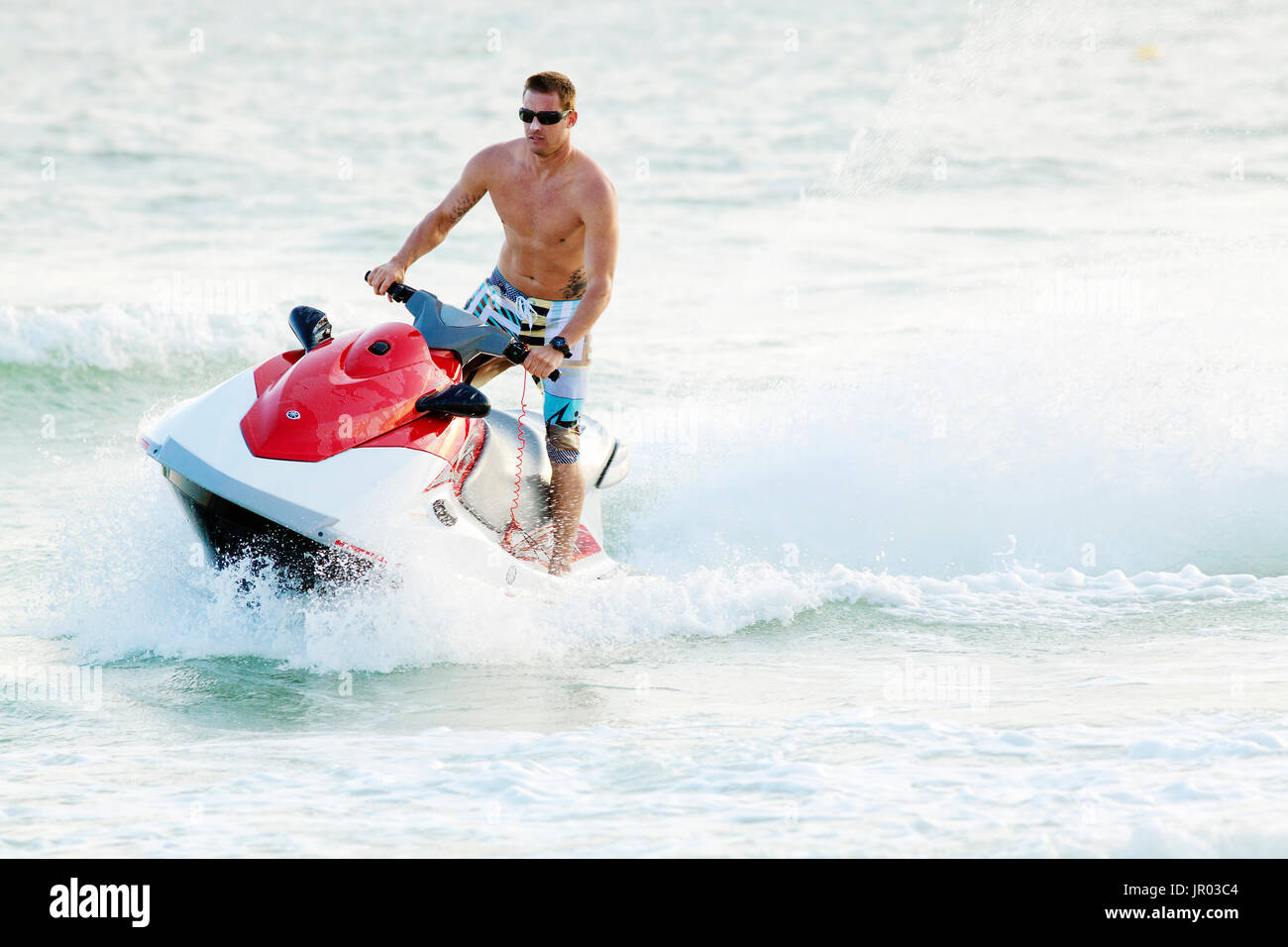 Young man on a jet ski at Panama City Beach during spring break, 2011. Stock Photo