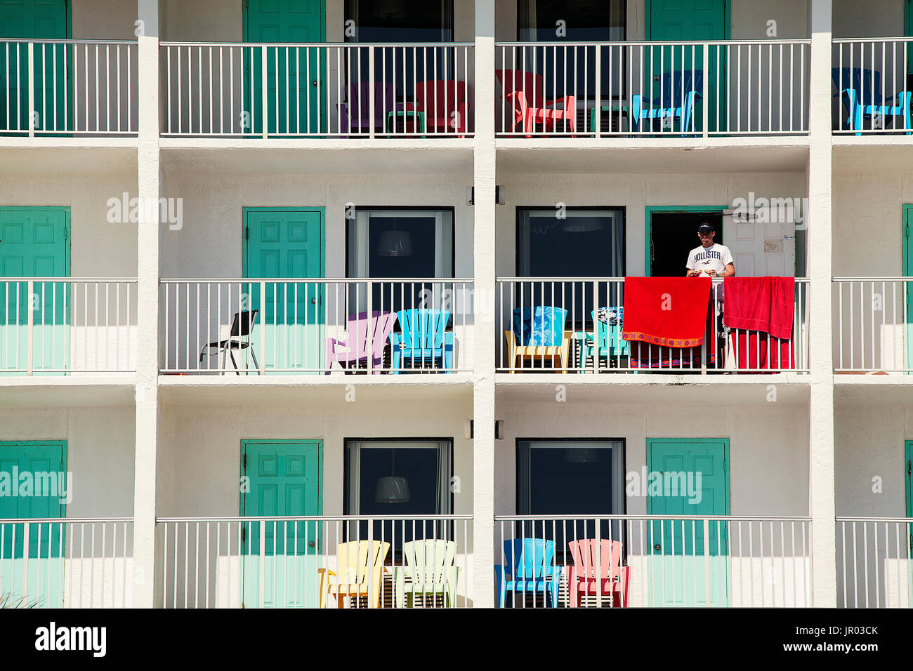 Colorful hotel balcony at Panama City Beach. Stock Photo