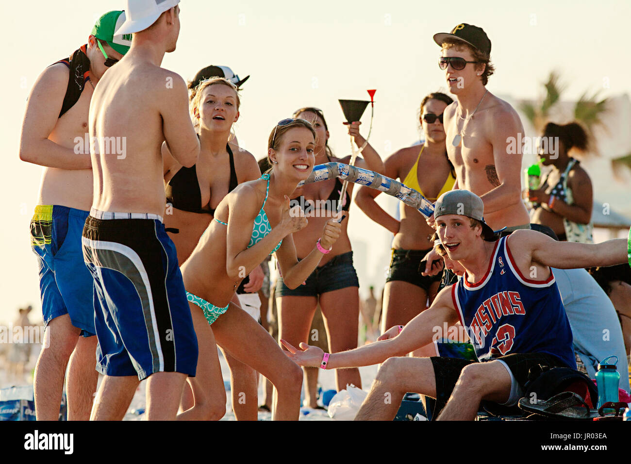 Students on spring breakon Panama City Beach, Florida. Stock Photo