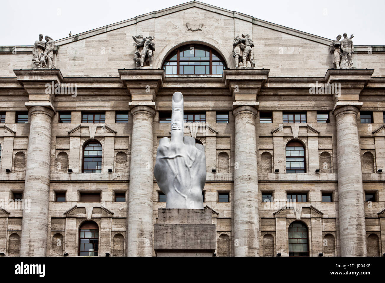 Sculpture by Maurizio Cattelan, Piazza Affari, Affari square, Milan Stock  Photo - Alamy