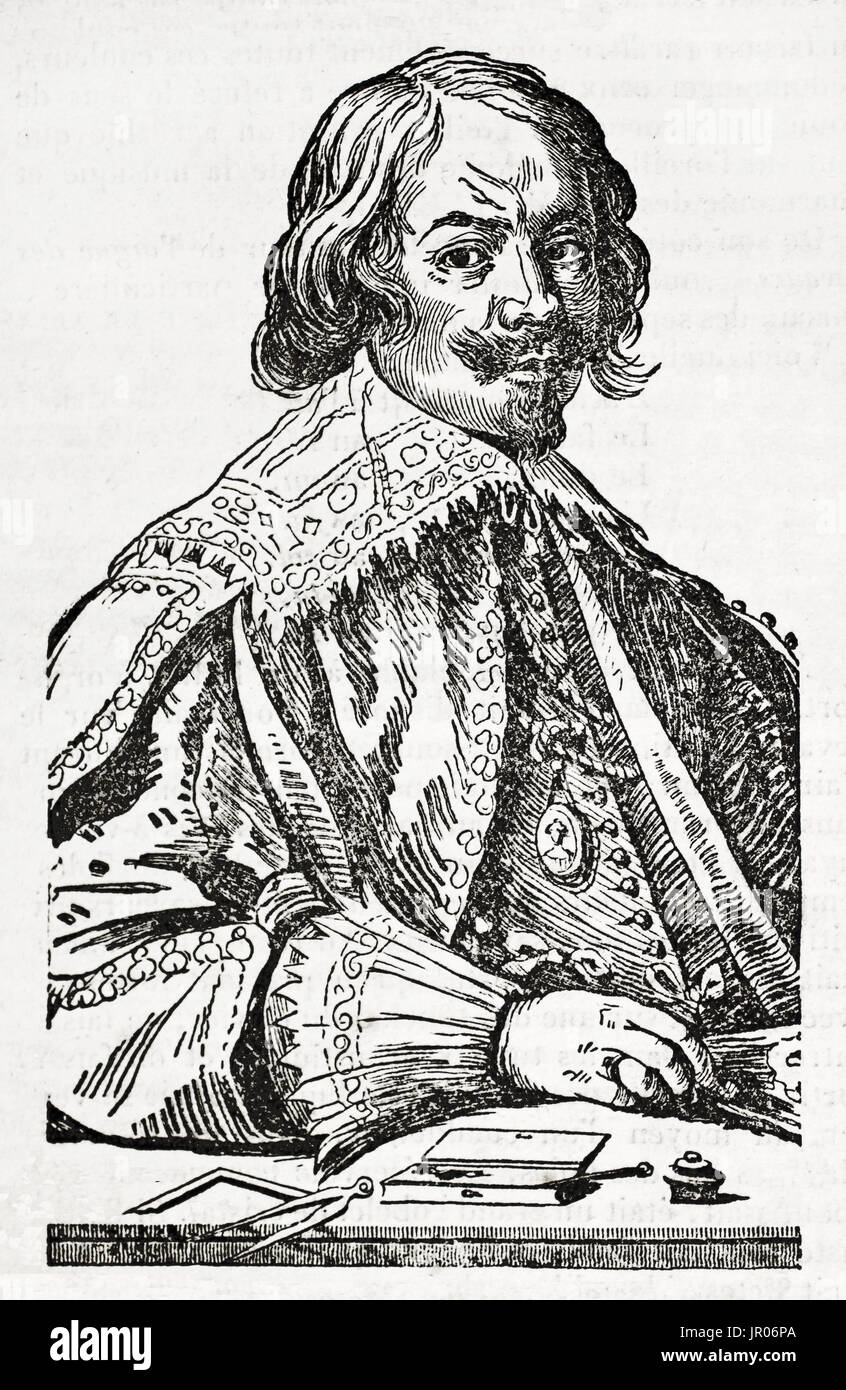 Old engraved portrait of Jacques Callot (1592 – 1635), baroque printmaker and draftsman from the Duchy of Lorraine. After van Dyck, published on Magas Stock Photo