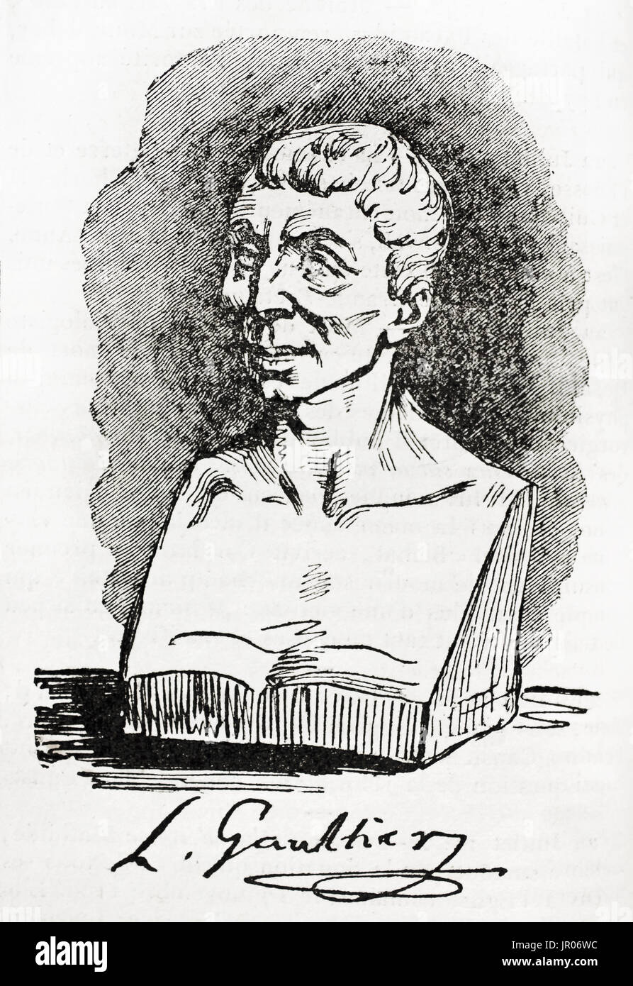 Old engraved reproduction of a bust of Louis Gaultier (1746 - 1818), better known as L'abbé Gaultier, French pedagogist. By unidentified author, publi Stock Photo