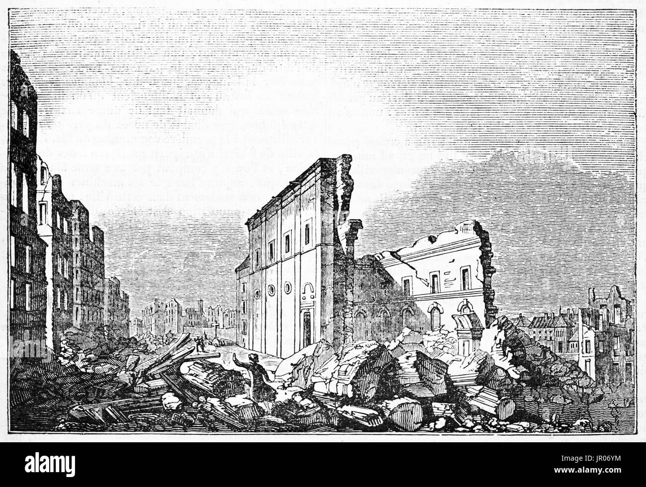 Old reproduction of 1757 picture depicting Saint-Paul ruins after 1755 Lisbon Earthquake. After painture of Le Bas, published on Magasin Pittoresque,  Stock Photo