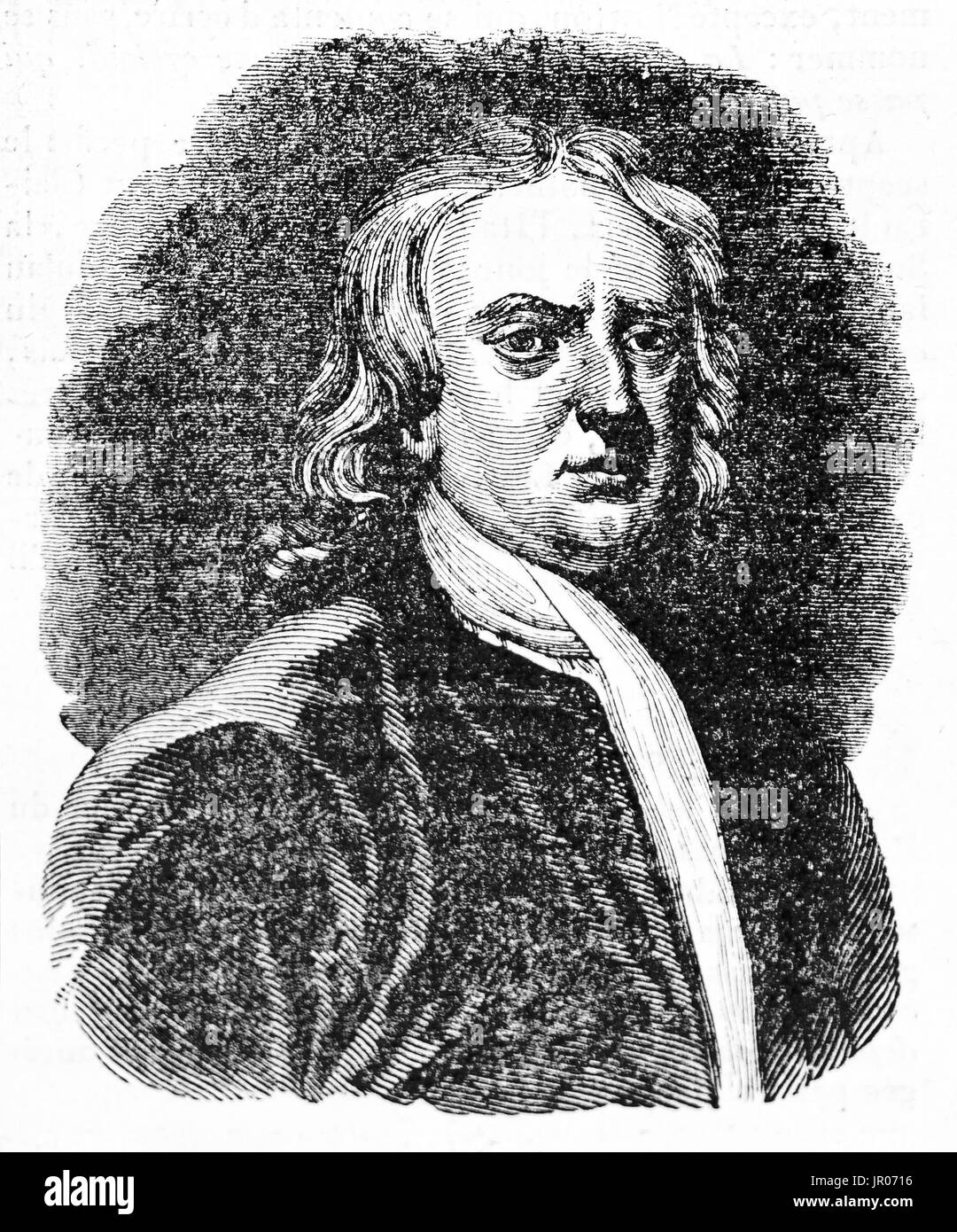 Old engraved portrait of Isaac Newton (1642 – 1727), English physician and mathematician. By unidentified author, published on Magasin Pittoresque, Pa Stock Photo