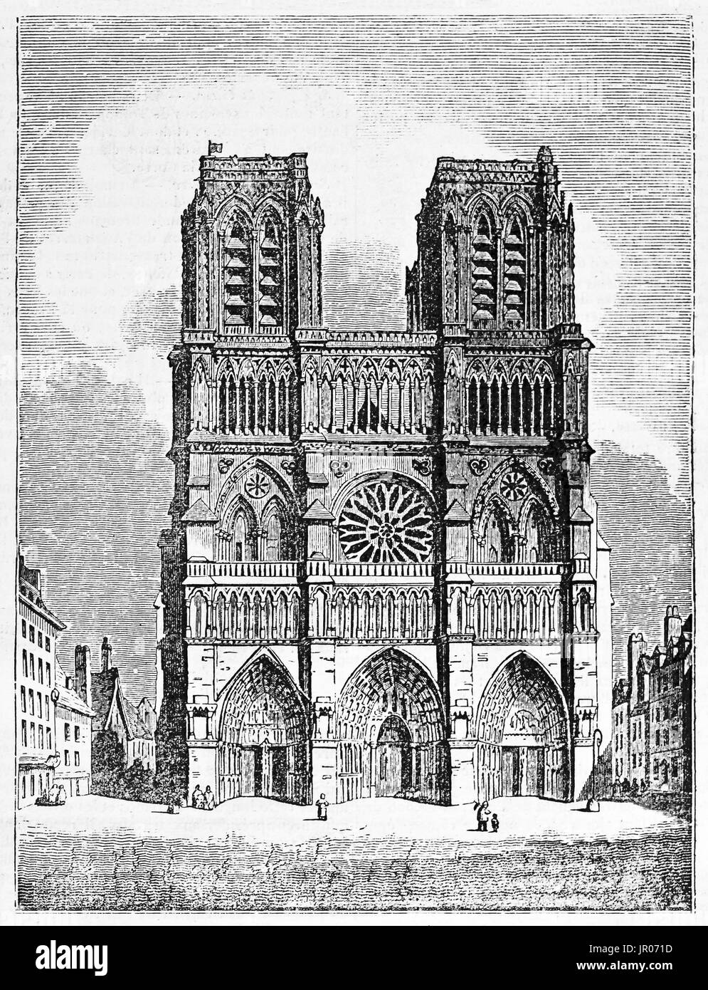 Old view of Notre-Dame facade, Paris. By unidentified author, published ...