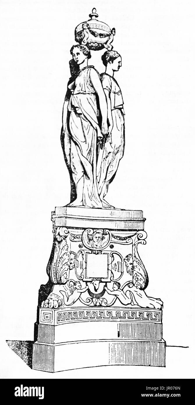 The Three Graces, funerary monument containing the heart of Henri II of France, kept in Louvre museum. After sculpture of Germain Pilon, published on  Stock Photo