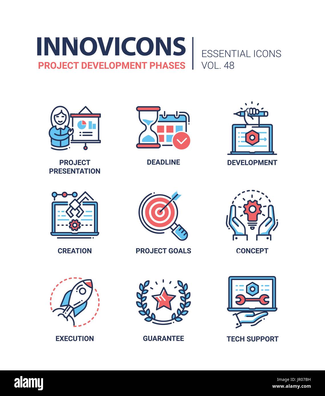 Project Development Phases - modern vector line icons set Stock Vector ...
