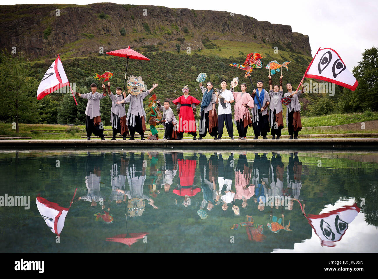 Performers from the National Theatre of China during a photocall in Holyrood, Edinburgh, for their 2017 Festival Fringe show Luocha Land. Stock Photo