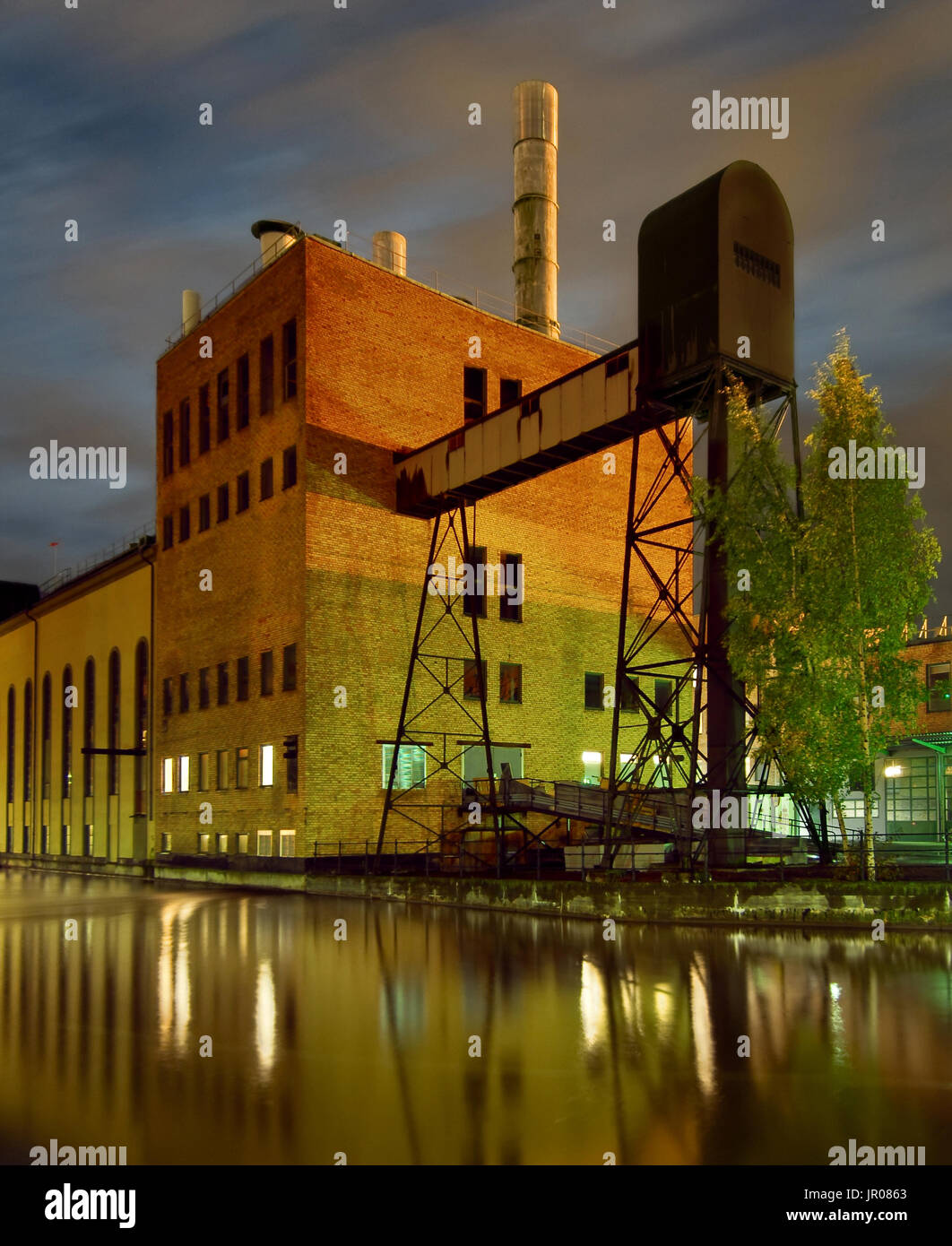 Nighttime in the insdustrial landscape in Norrköping; Stock Photo