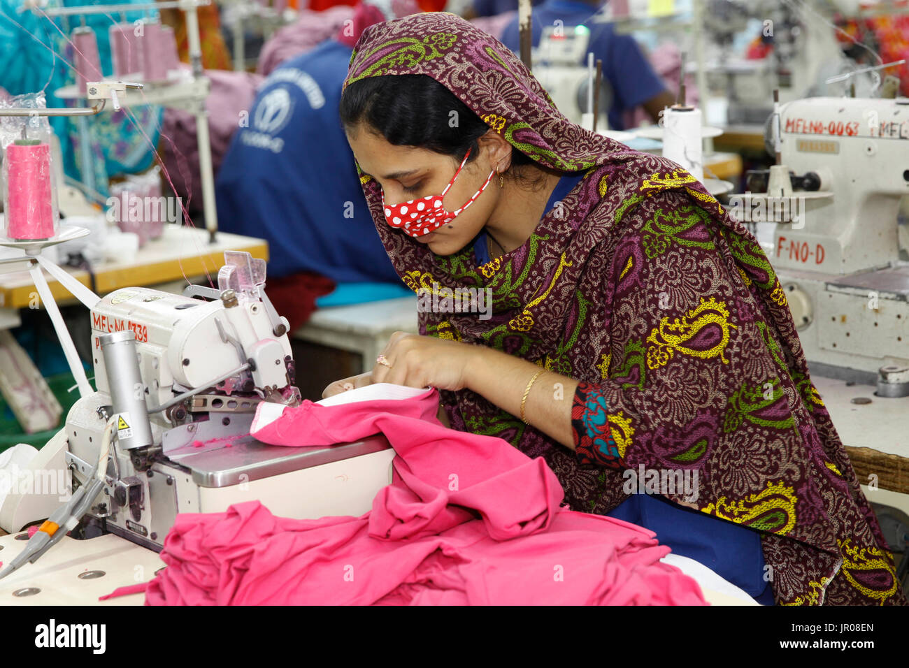 Female workers in a Sewing Section of a readymade garment factory in Gazipur, Bangladesh on