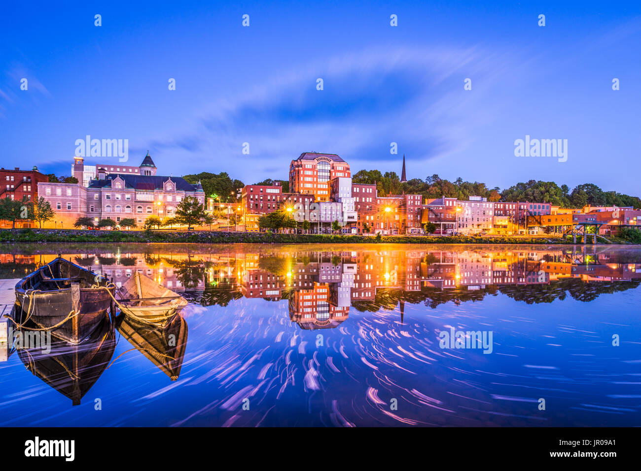 Augusta, Maine, USA downtown skyline on the Kennebec River Stock Photo