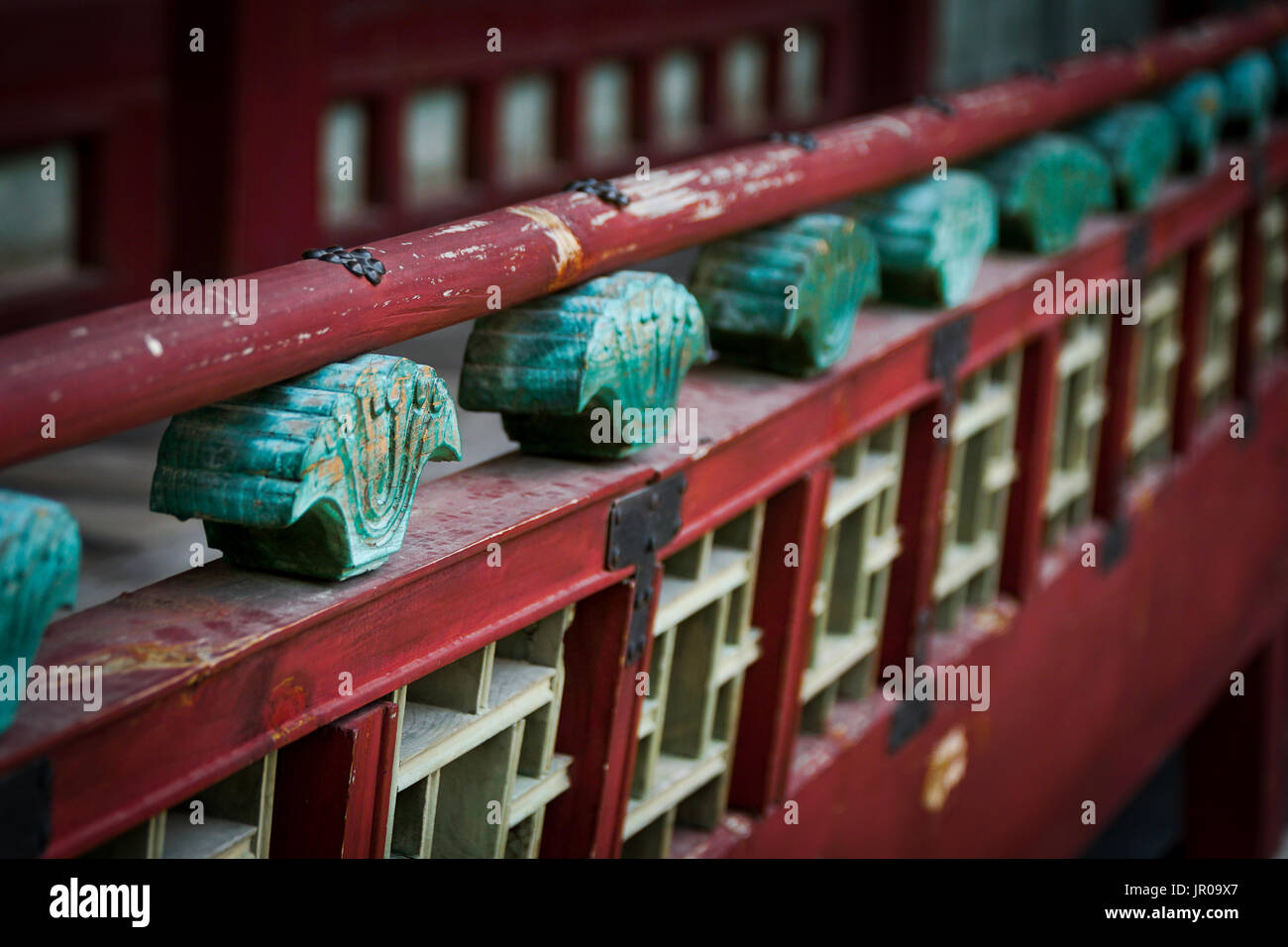 Oriental and ornamental historic wooden fence from the eastern architecture Stock Photo