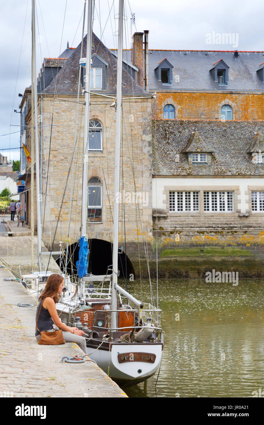 Brittany harbour - the Port de Commerce, Pont L'Abbe, Finistere, Brittany France Stock Photo