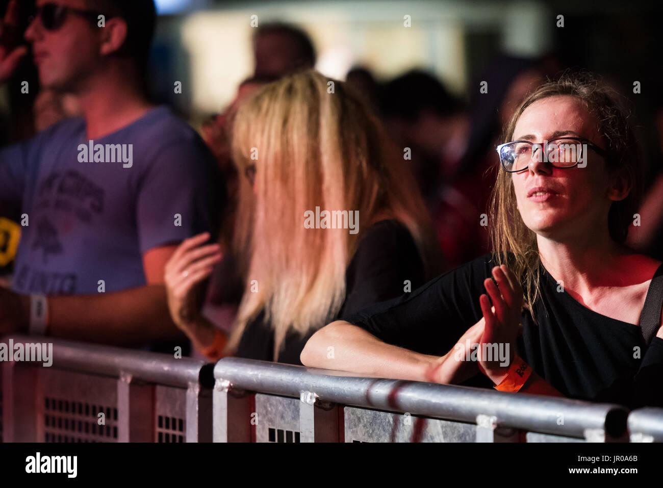 Audience during music concert at Rocklive festival, Šoderica, Koprivnica, Croatia, 2017© Sasa Huzjak Stock Photo
