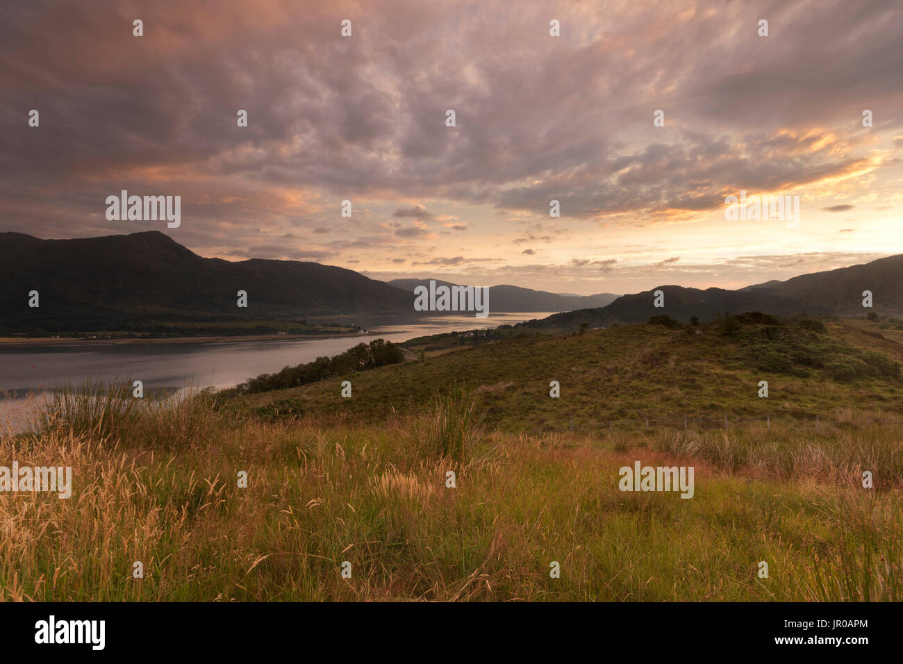 Sunrise along Loch Linnhe, Highlands of Scotland Stock Photo