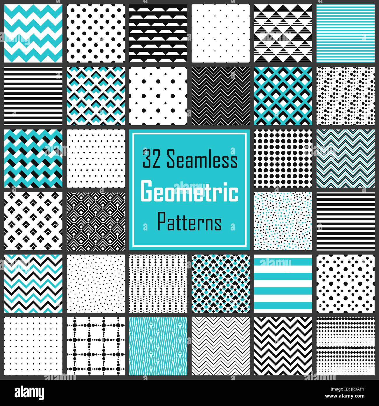Geometric Black White Blue Patterns Set Stock Vector