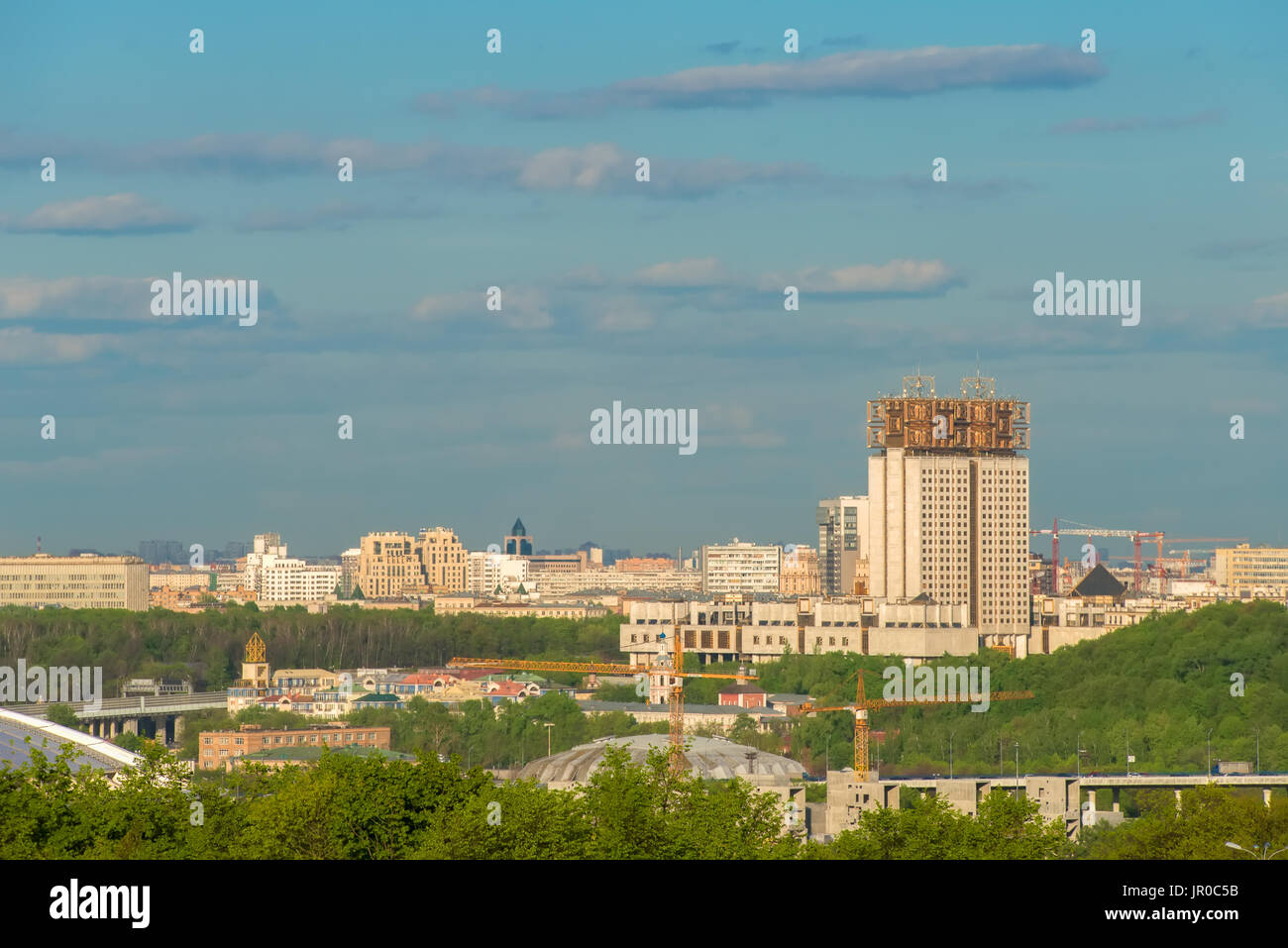 The view from Sparrow hills at the Russian Academy of Sciences. Moscow Stock Photo