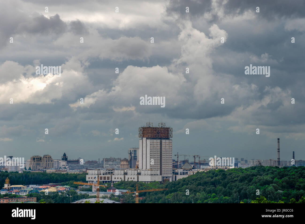 The view from Sparrow hills at the Russian Academy of Sciences. Moscow Stock Photo