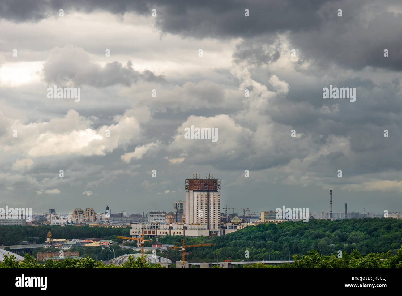 The view from Sparrow hills at the Russian Academy of Sciences. Moscow Stock Photo