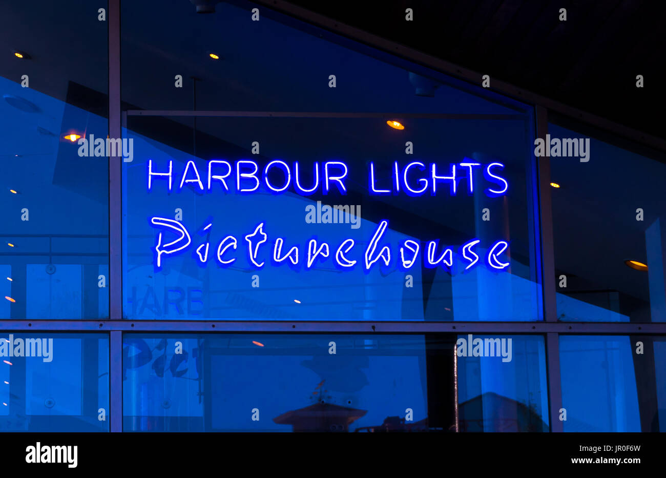 Illuminated sign for the Harbour Lights Picturehouse cinema in