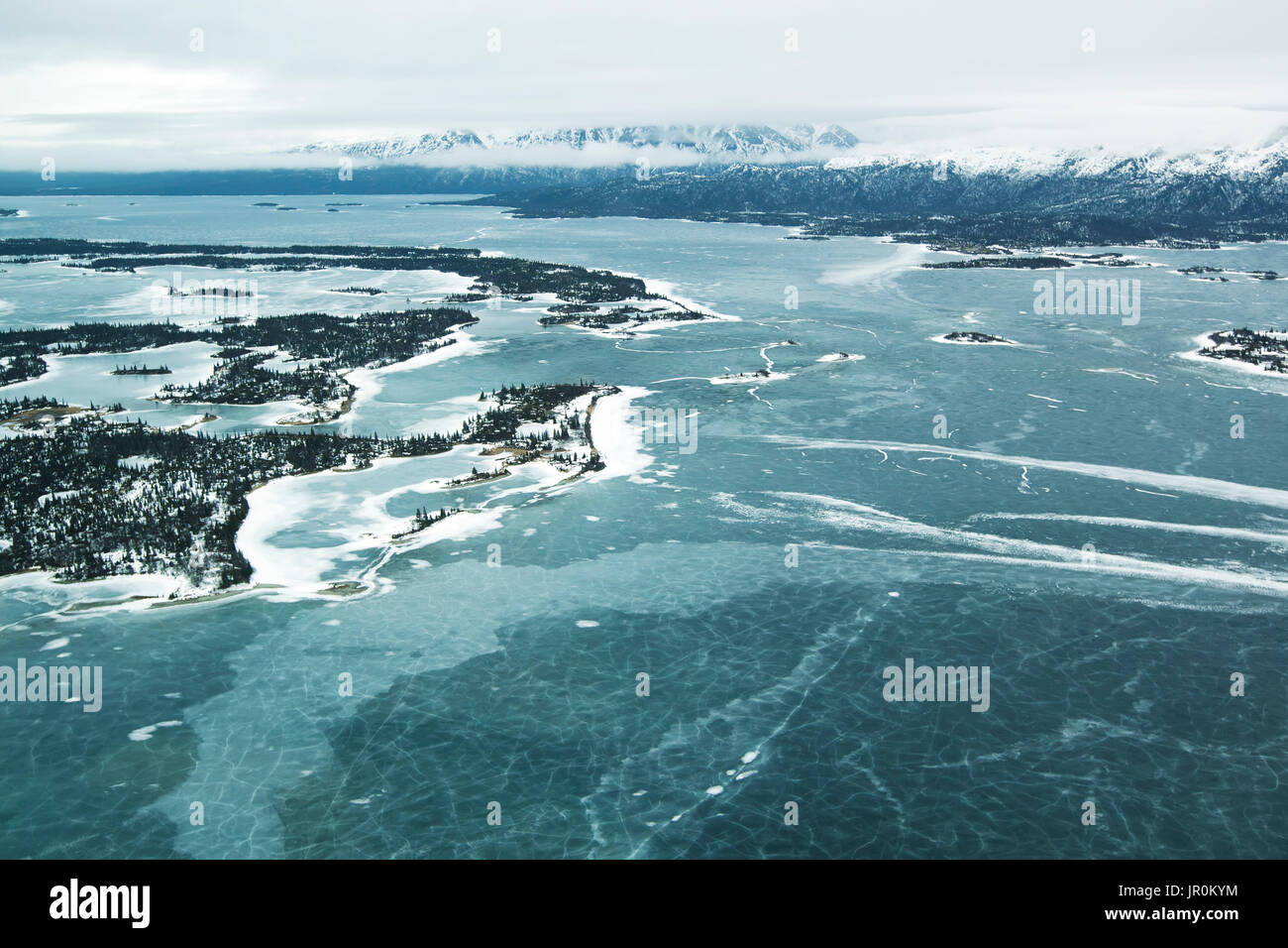 Frozen Water And Landscape In Winter; Alaska, United States Of America Stock Photo