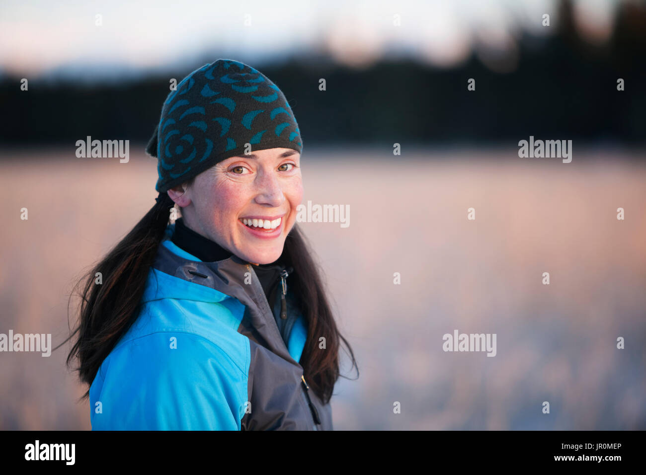 Woman wearing wooly hat hi-res stock photography and images - Alamy